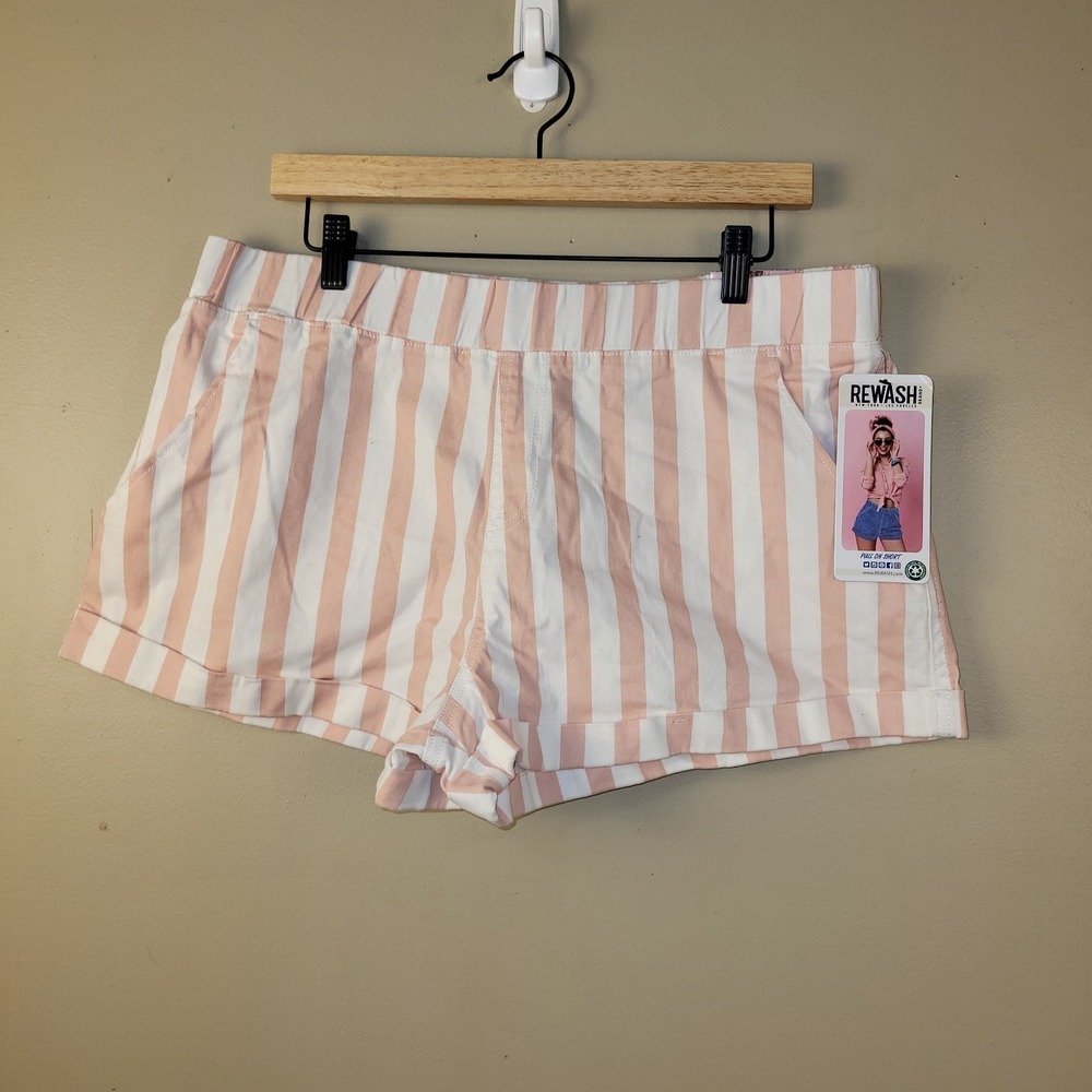 Rewash Pink White Striped Pull On Shorts Women XL‎ Stretch Casual Summer NWT